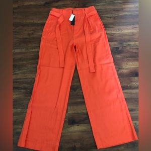 Banana Republic Coral Orange paper bag waist wide leg pants, 8, NWT